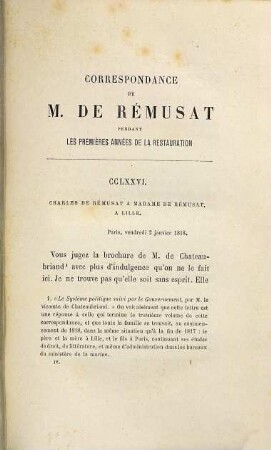 Correspondance de M. Charles de Remusat pendant les premières années de la restauration publiée par son fils Paul de Remusat. 4