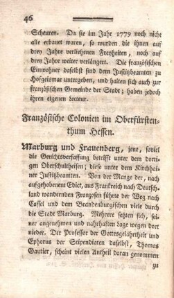 Französische Colonien im Oberfürstenthum Hessen.