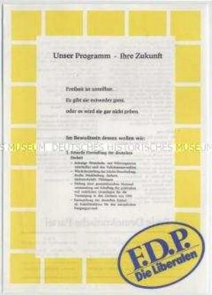 Informationsblatt FDP der DDR zur ersten freien Volkskammerwahlen der DDR am 18. März 1990