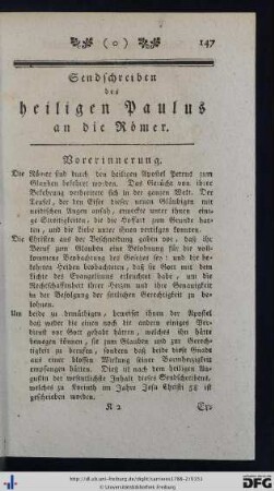 Sendschreiben des heiligen Paulus an die Römer.