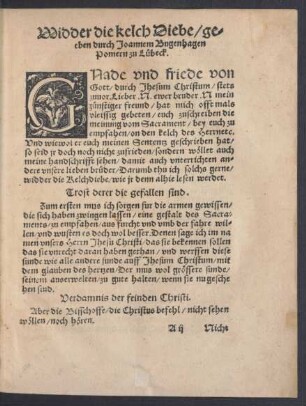 Widder die kelch Diebe/ geeben durch Joannem Bugenhagen Pomern zu Lübeck.