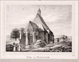 Die Kirche in Burkhardswalde (Klipphausen) südlich von Meißen von Nordosten, aus Sachsens Kirchen-Galerie von Hermann Schmidt, 1837, Bd. 1