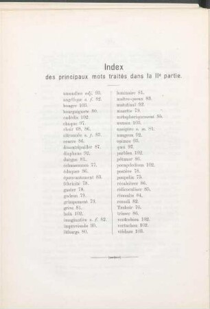 Index des principaux mots traités dans la IIe partie.
