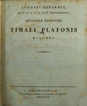Specimen editionis Timaei Platonis dialogi