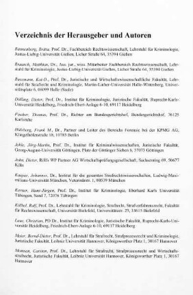 Verzeichnis der Herausgeber und Autoren