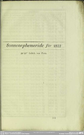 Sonnenphemeride für 1822 30'30'' östlich von Paris
