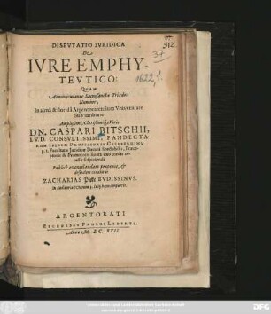 Disputatio Iuridica De Iure Emphyteutico