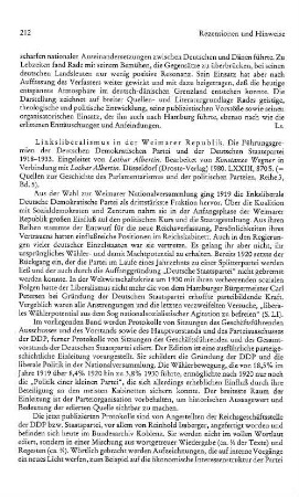 Linksliberalismus in der Weimarer Republik, die Führungsgremien der Deutschen Demokratischen Partei und der Deutschen Staatspartei 1918 - 1933, eingeleitet von Lothar Albertin, bearbeitet von Konstanze Wegner in Verbindung mit Lothar Albertin, (Quellen zur Geschichte des Parlamentarismus und der politischen Parteien, Reihe 3, 5) : Düsseldorf, Droste, 1980