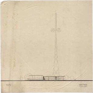 Schneider - Esleben, Paul; Hannover, Messegelände; Ausstellungspavillon und Turm für die Mannesmann AG - Turm und Pavillon (Ansicht von Osten)