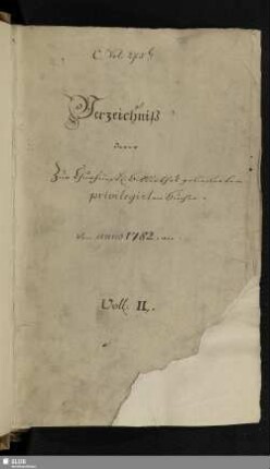 Verzeichniß derer zur Churfürstl[ichen]. Bibliothek gelieferten privilegirten Bücher von anno 1782. an . Vol. II. - Bibl.Arch.I.C,Vol.275.b