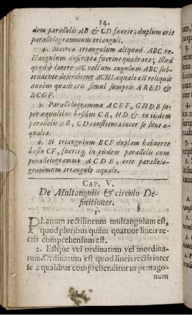 Cap. V. De Multangulis & circulo Definitiones.