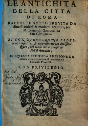 Le Antichità Della Città Di Roma