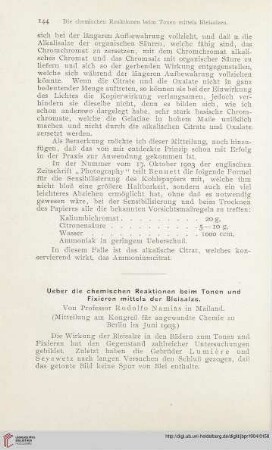 18: Ueber die chemischen Reaktionen beim Tonen und Fixieren mittels der Bleisalze