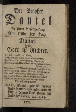 Der Prophet Daniel In seiner Auferweckung Am Ende der Tage
