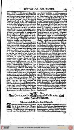 CAP XXI. Vom Ceremoniel bey Eröffnung und Publication eines grossen Herrens Testaments