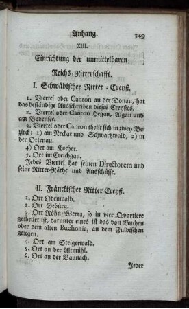 XIII. Einrichtung der unmittelbaren Reichs-Ritterschafft.