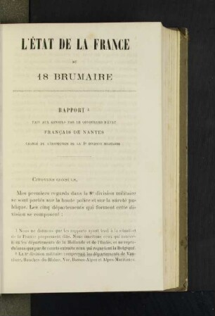 L'état de la France au 18 brumaire