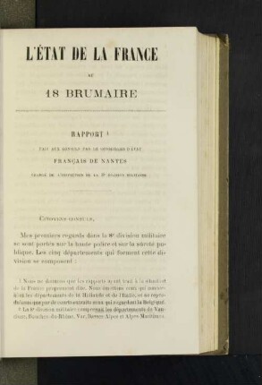 L'état de la France au 18 brumaire