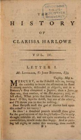 Clarissa; Or, The History Of A Young Lady : Comprehending The Most Important Concerns Of Private Life. And Particularly Shewing The Distresses That May Attend The Misconduct, Both Of Parents And Children, In Relation To Marriage ; In Eight Volumes. 4