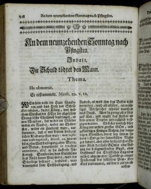 An dem neunzehenden Sonntag nach Pfingsten. Inhalt. Die Schuld tödtet den Mann
