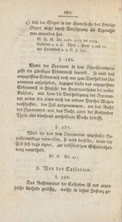 B. Von der Cassation