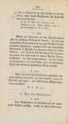 B. Von der Cassation