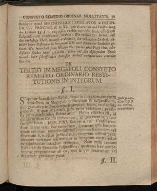 Sectio Specialis de Tertio in Megapoli Consueto Remedio Ordinario Restitutionis in Integrum.