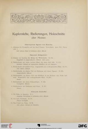 Kupferstiche, Radierungen, Holzschnitte alter Meister (Nr. 1-769)