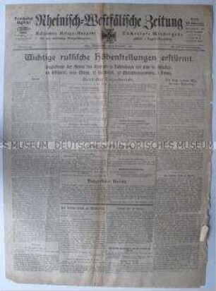 Tageszeitung "Rheinisch-Westfälische Zeitung" mit Nachrichten und Berichten zum Kriegsgeschehen