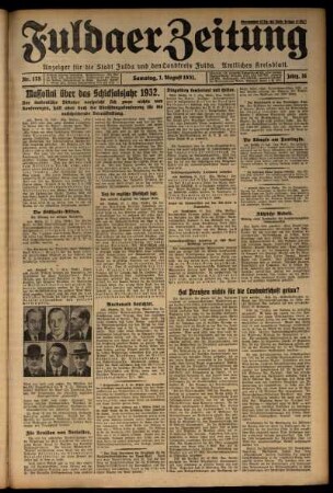 Ausgabe vom Samstag, den 01. August 1931.