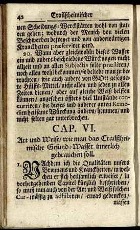 Cap. VI. Art und Weise/wie man das Crailßheimische Gesund-Wasser innerlich gebrauchen soll.