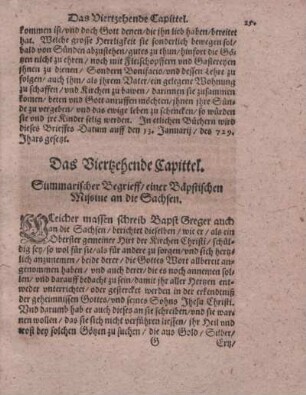 Das Viertzehende Capittel. Summarischer Begrieff, einer Bäbstlichen Missiue an die Sachsen