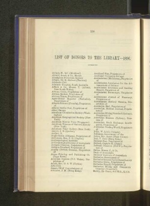 List of Donors to the Library, 1896.