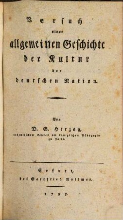 Versuch einer allgemeinen Geschichte der Kultur der deutschen Nation
