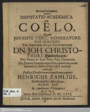 Uranologia Sive Disputatio Academica De Coelo