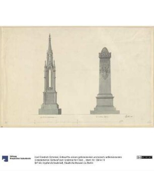 Entwurf zu einem gotisierenden und einem antikisierenden Grabdenkmal / Entwurf zum Grabmal für Friedrich Bogislav von Tauentzien (?)