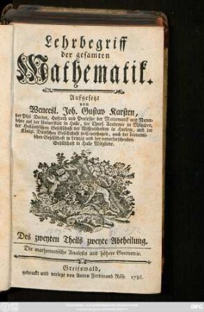 Theil 2, Abtheilung 2: Die mathematische Analysis und höhere Geometrie