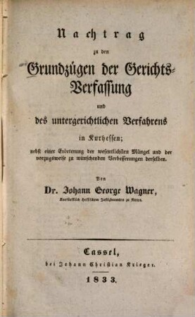 Nachtrag zu den Grundzügen der Gerichts-Verfassung ...