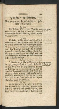 Fünfter Abschnitt. Von Arresten auf Deposital-Gelder, Prätiosa oder Effecten.