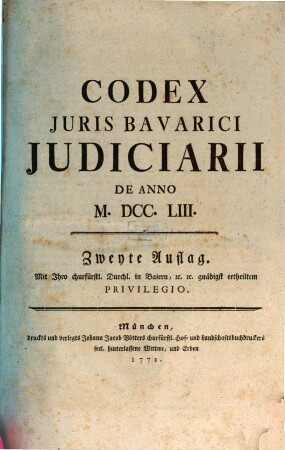 Codex Juris Bavarici Judiciarii : De Anno M.DCC.LIII.