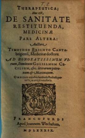 Therapeutica, hoc est, de sanitate restituenda, medicinae pars ..., 2