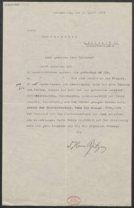 Brief an Otto Fürstner an Adolph Fürstner <Berlin> : 01.04.1918
