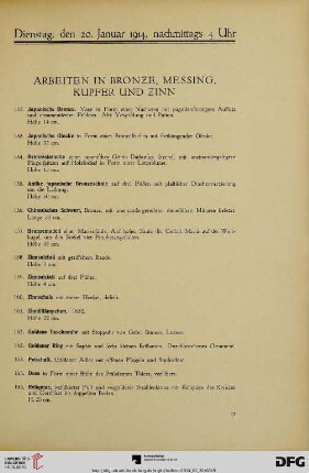 Arbeiten in Bronze, Messing, Kupfer und Zinn (Nr. 152-170)