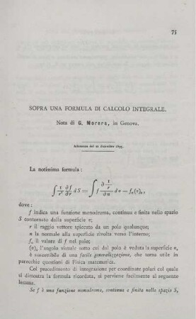 Sopra una formula di calcilo integrale.
