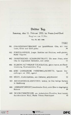 Dritter Tag: Samstag, den 11. Februar 1933, im Franz-Josef-Saal, Beginn 661-1000)