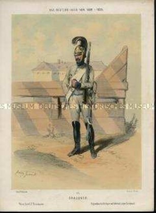 Uniformdarstellung, Dragoner, Österreich, 1809/1835. Tafel 75 aus: Gerasch: Das Oesterreichische Heer.