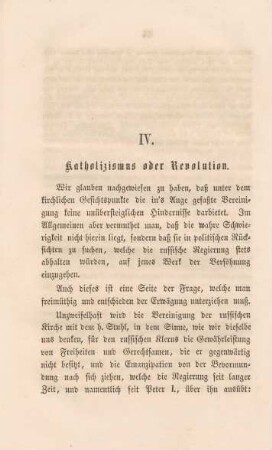 IV. Katholizismus oder Revolution