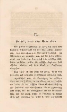 IV. Katholizismus oder Revolution