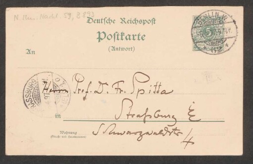 Postkarte an Friedrich Spitta : 05.04.1897