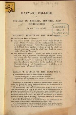 Studies of seniors, juniors, and sophomores in the year 1872-73